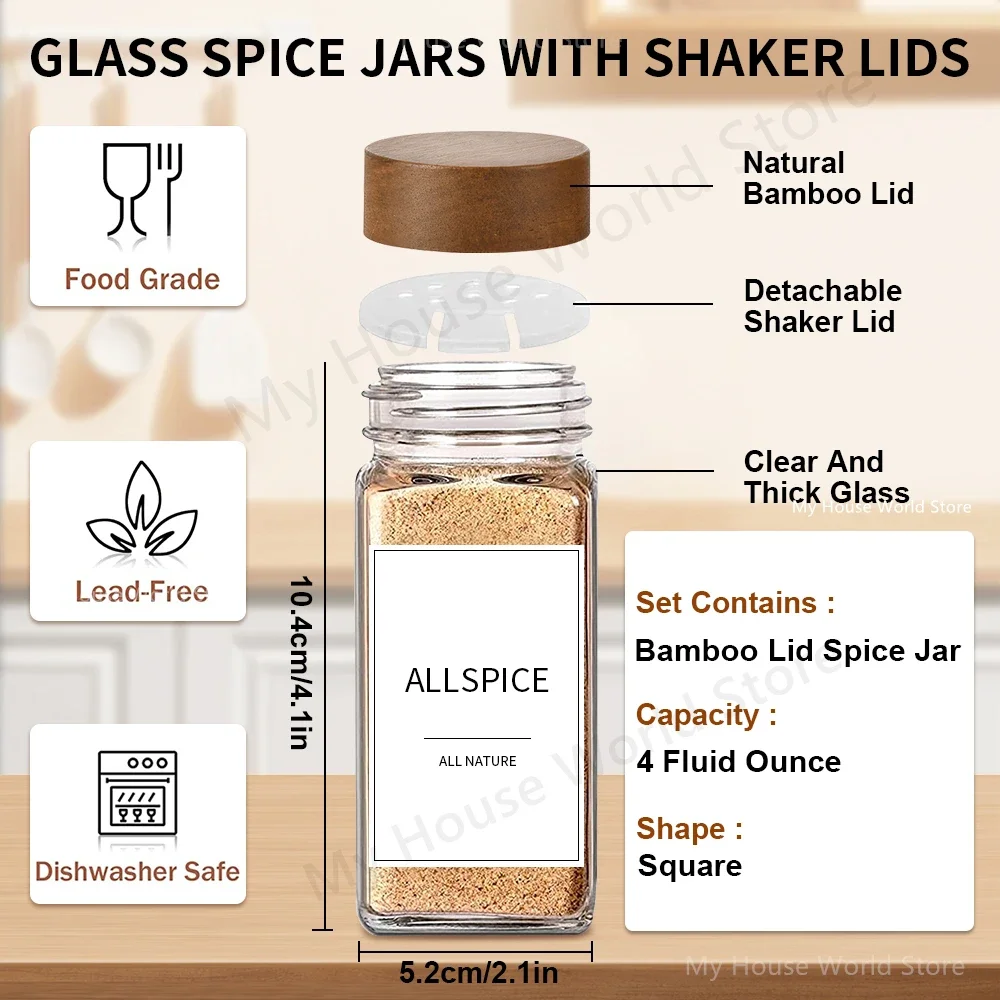 13Pcs Glass Spice Jars with Bamboo Lids 4oz Glass Jars Spice Jar Set Seasoning Organizer Storage Bottles for Rack