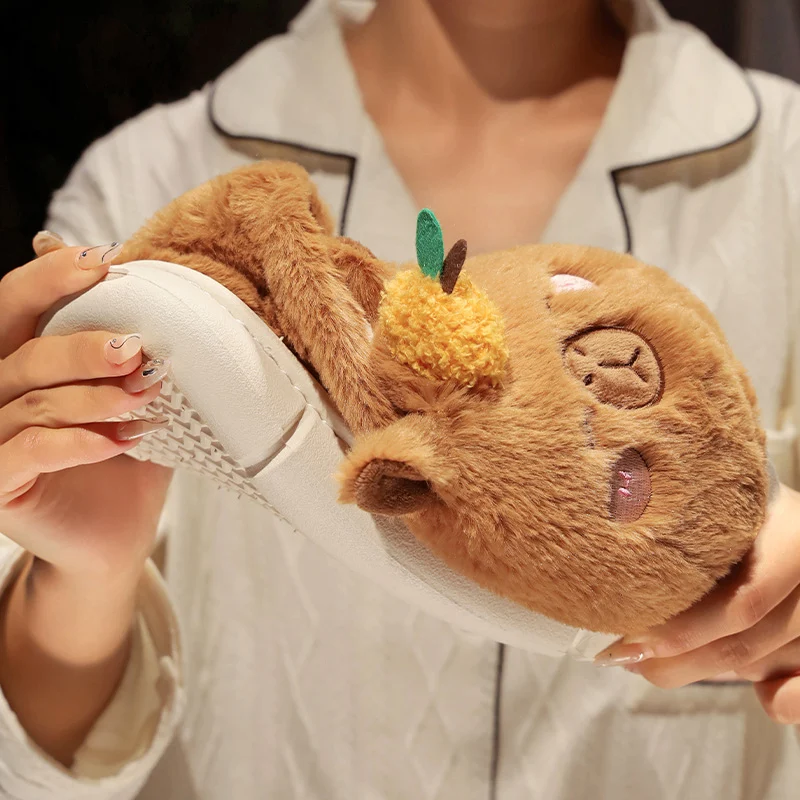 Capybara Boy Slippers kawaii plush Embroidered Slippers with fur Capibara kids slipper cute animals for woman 5