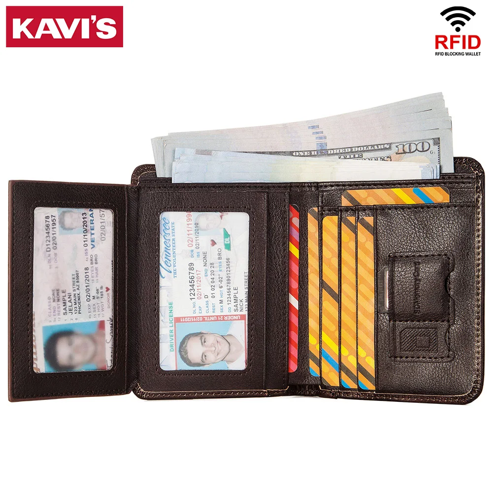 

Genuine Leather Mens Wallet RFID Blocking Card Holder ID Money Bag Slim Male Trifold Multi Function Clutch Coin Purse Luxury