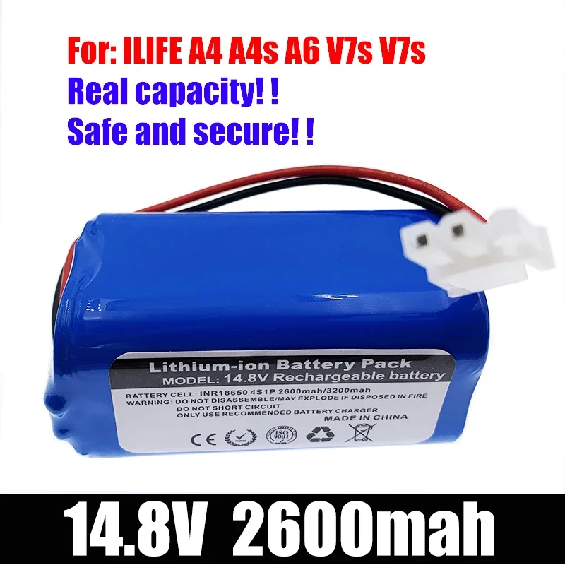 

NEW/14.8V 2600mah 3200mah Lithium Battery For 14.4v ILIFE A4 A4s V7 A6 V7s Plus Robot Vacuum Cleaner ILife 4S1P Full Capacity
