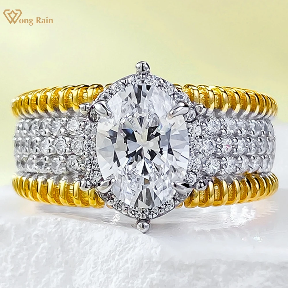 

Wong Rain Luxury 18K Gold Plated 925 Sterling Silver 6*8 MM Oval Cut Lab Sapphire Gemstone Wedding Party Jewelry Ring for Women
