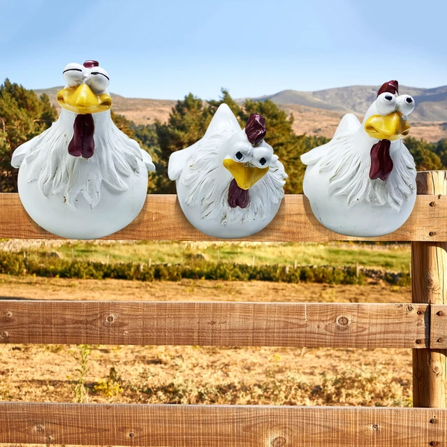 Vicces Csirke Szobrok Kerítés Dekoráció Kerti Farm Udvar Tyúk Gyanta Szobor Otthoni Az Udvarra - Image 6