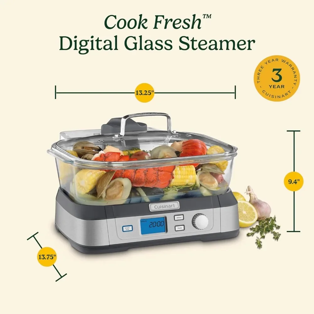 STM-1000 Cook Fresh Digital Glass Steamer, One Size, Stainless Steel 6