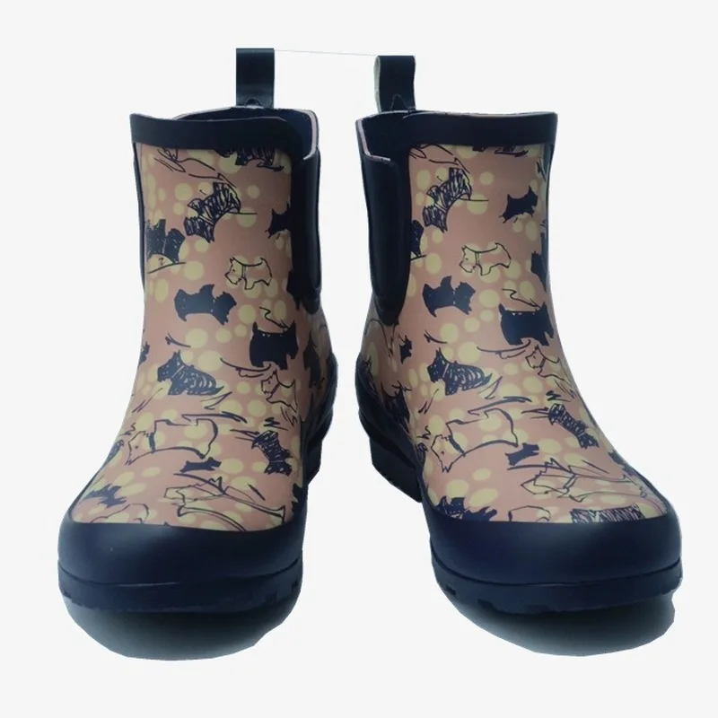 Puppy Pattern Rubber Rain Boots Women Galoshes Lady Fashion Short Tube Rain Shoes  Anti-skid Rubber Shoes
