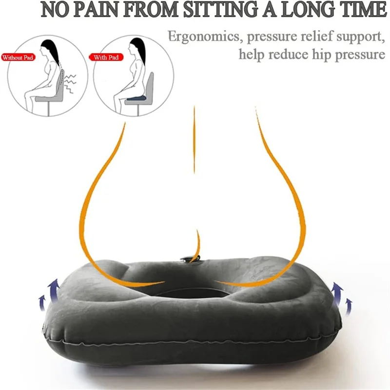 Leinuosen Inflatable Donut Seat Cushion - 18.1x15.7x4.7 Inches, Portable Pillow For Tailbone Pain, Hemorrhoids, Bed Sores, Adjustable Firmness (Gray)