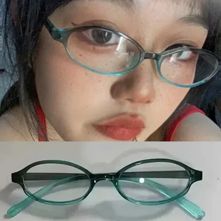 Enhance your eyewear collection with these Red Retro Oval Glasses featuring a chic Green Frame. Perfect for women and girls, these stylish Y2K-inspired eyeglasses offer decorative flair and anti-blue light protection, making them ideal for both computer