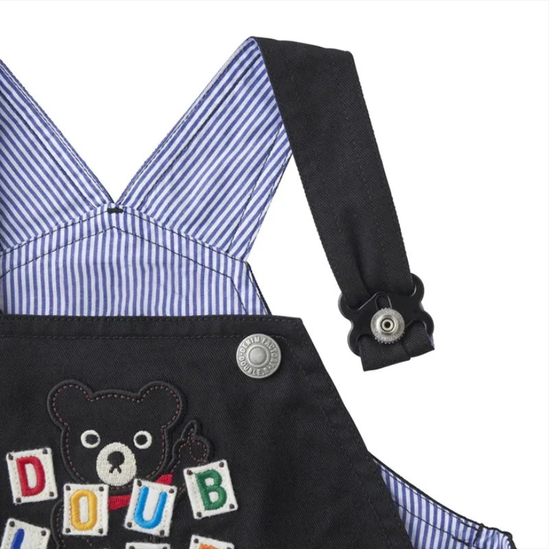 Boys' Trousers New Children's Cartoon Black Bear Color Pocket Embroidered Bib Jeans