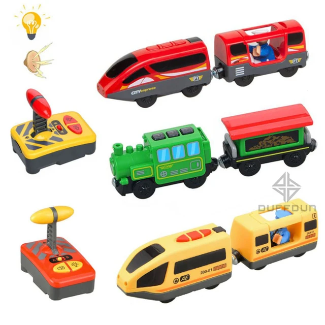 Wooden RC Train Remote Control Electric Accessories Magnetic Rail Car Children's Simulated Track Return Force Toys Car Model Set 2