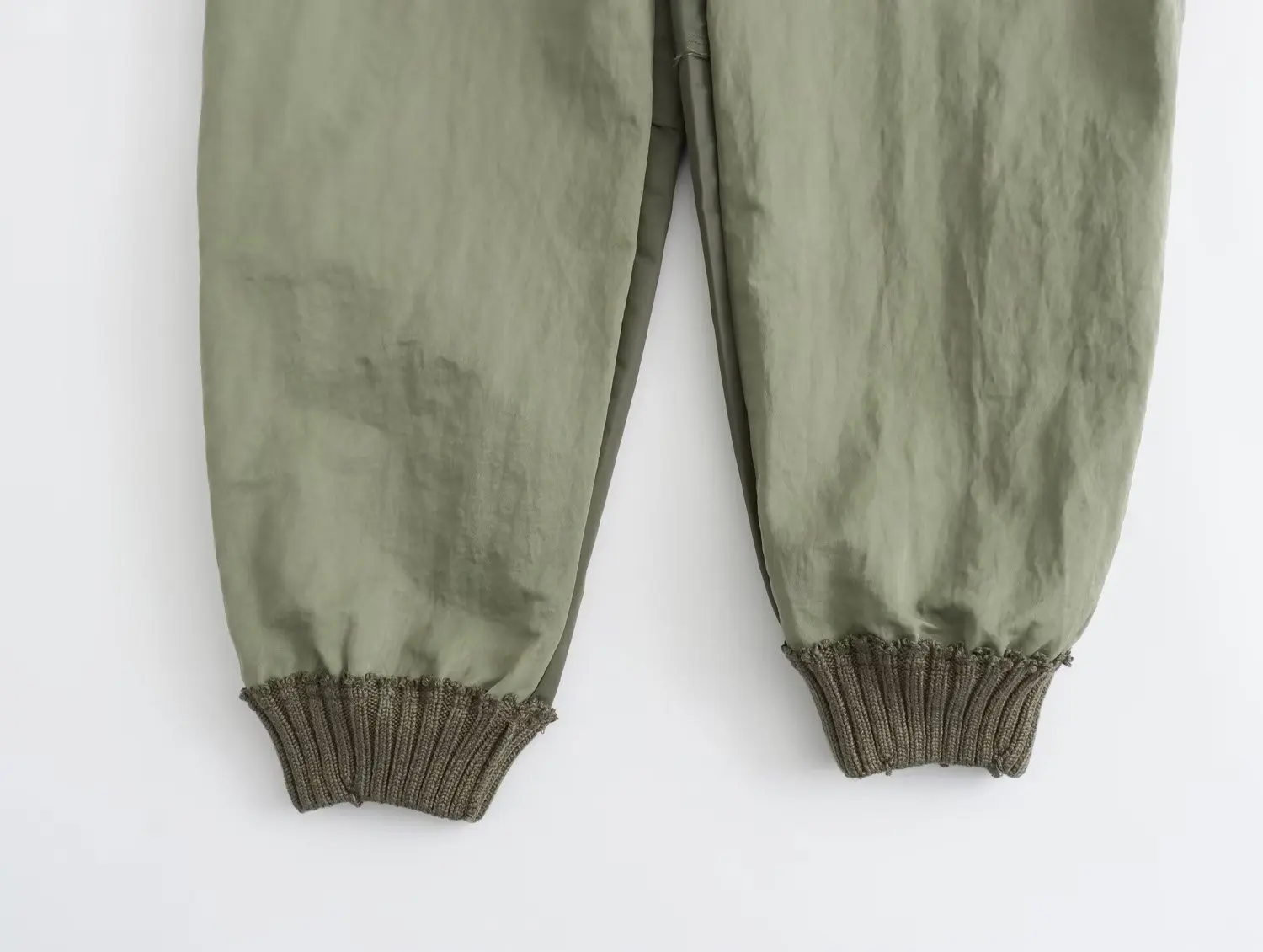 Withered American Fashion Girl Vintage Harem Knitted Nylon Pants Army Green Patchwork Casual Pants Women Trousers