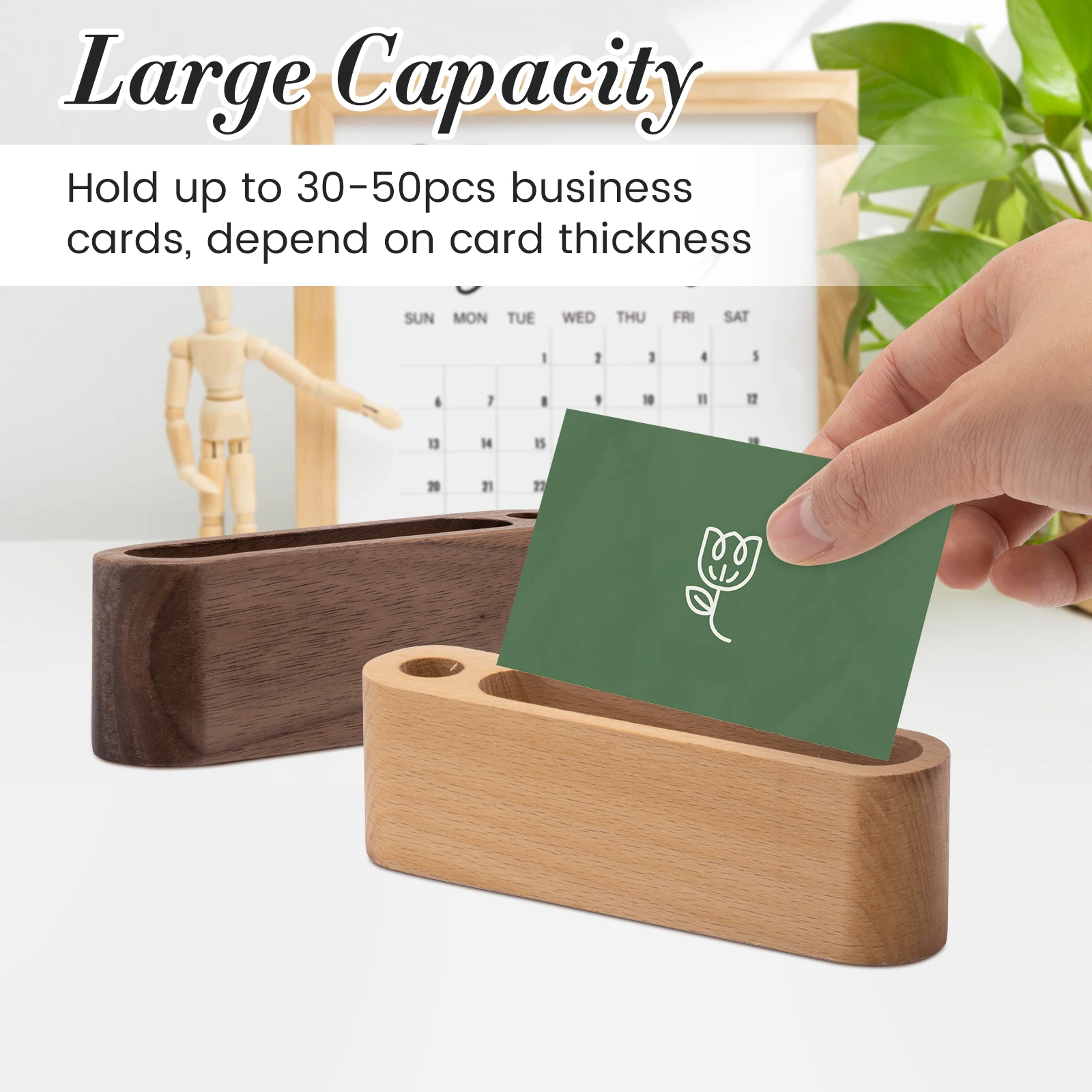 Wood Business Card Holder With Pen Slot Desktop Business Card Display Stand Memo Holder Storage Box Card Organizer For Office 3