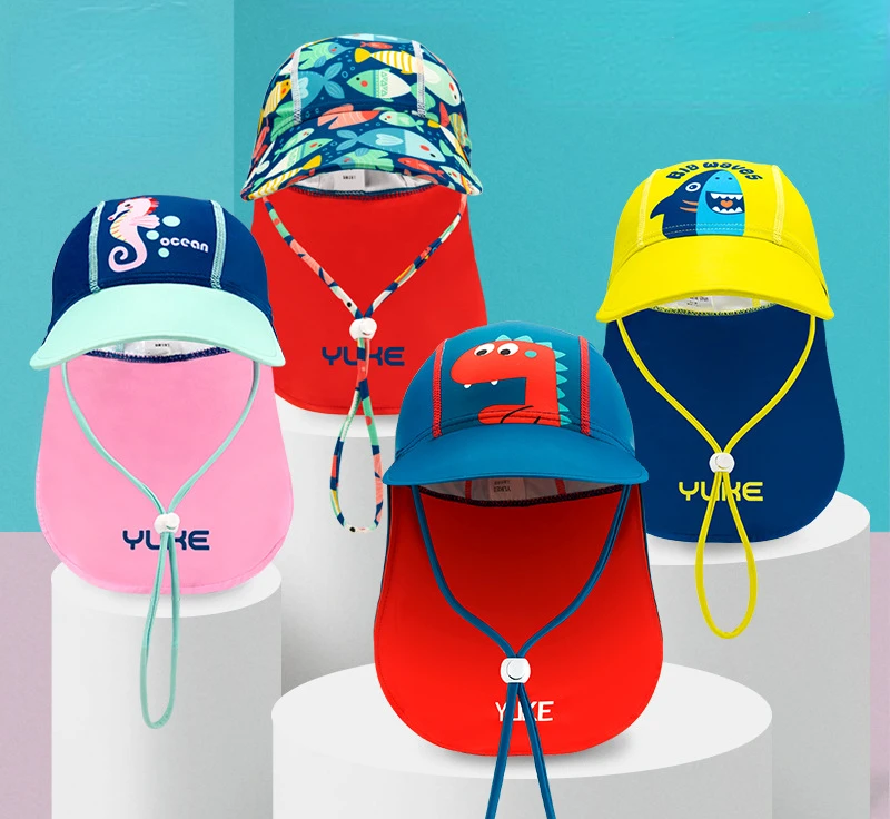 

Senior Children's Cute Protective Swimming Cap Beach Sunshade Pool Cap Breathable Ear Protection Seaside Sun Protection Cap