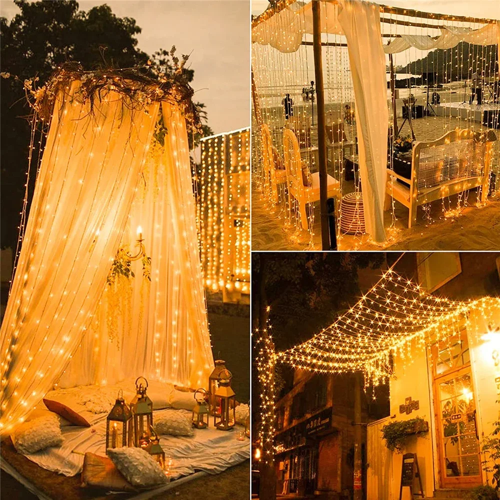 Outdoor Solar Curtain String Lights 3x3M 300 LEDs 6