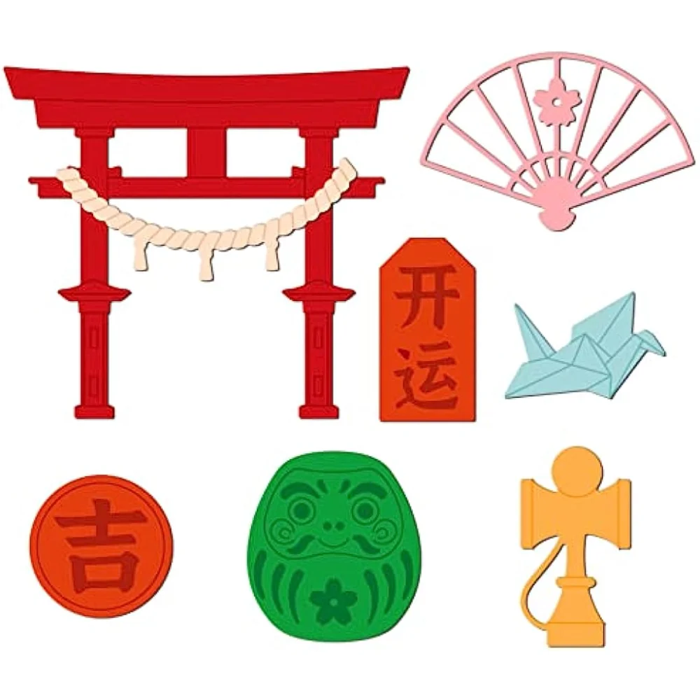 

8Pcs Japanese Torii Cutting Dies Japanese Shinto Shrine Embossing Stencils Dharma Decorations Template for Japanese Culture Card