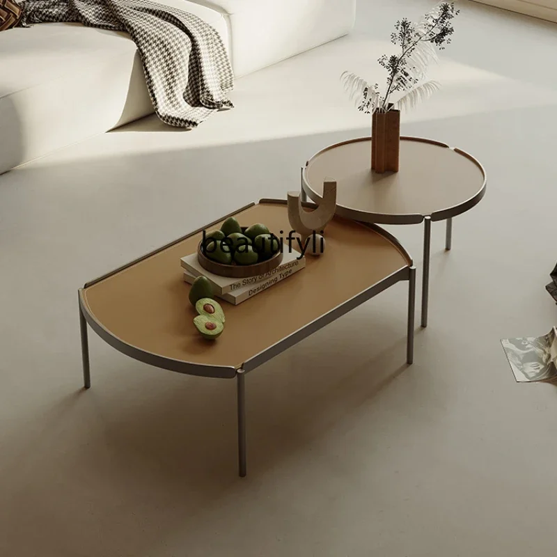 

Designer Size Coffee Table Combination Italian Minimalist Saddle Leather Stainless Steel