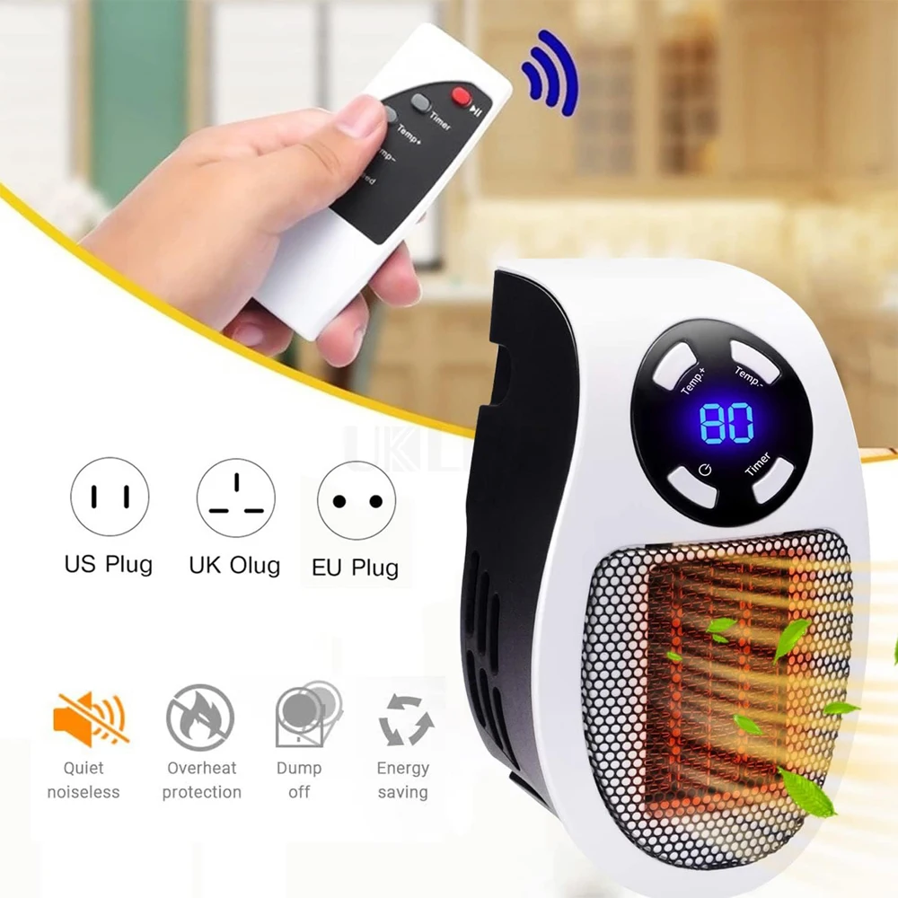 

New Electric Heater with Remote Timer Socket Heater 2 Speed Adjustable Mini Plug-in Heater For Bedroom Office Keep Warm