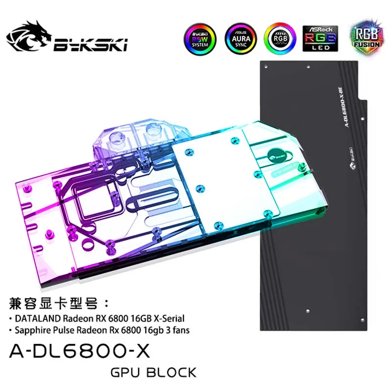 Bykski A-Dl6800-X, Blocco Acqua Gpu A Copertura Totale Per Dataland Radeon Rx 6800 16Gb X/Sapphire Pulse Radeon Rx 6800 16Gb 3 Ventole