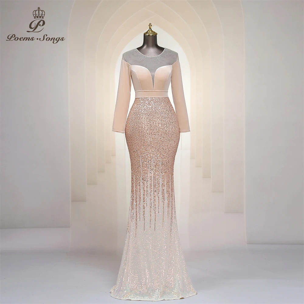 See Through Long Sleevess Flowers Mermaid Prom Dresses main image 1