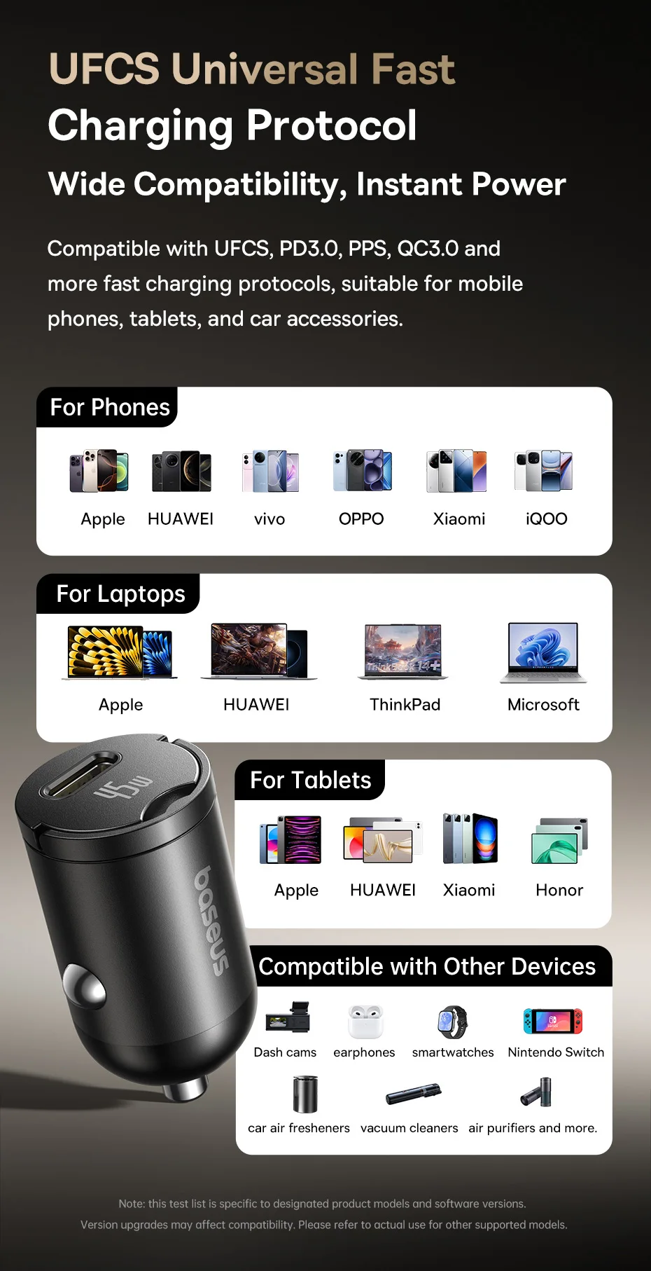 45W Mini Car Charger QC PD PPS UFCS Fast Charging 12-24V Lighter Car USB-C Type