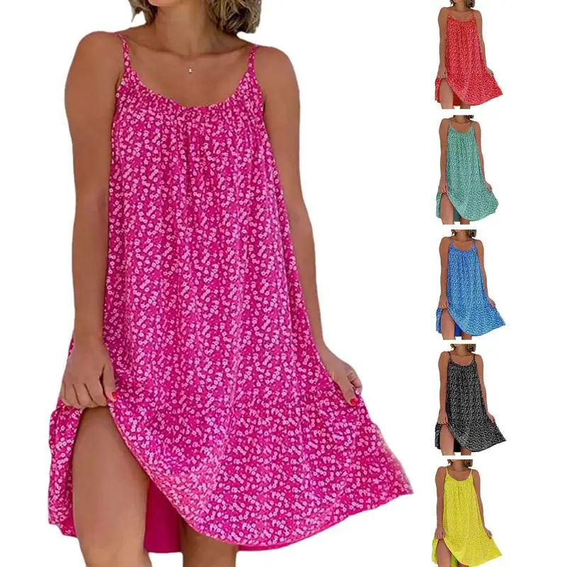 

Floral Slip Dress Summer Floral Printed Beach Dress Sleeveless Summer Beach Vacation Plus Size Women Sling Loose Dresses