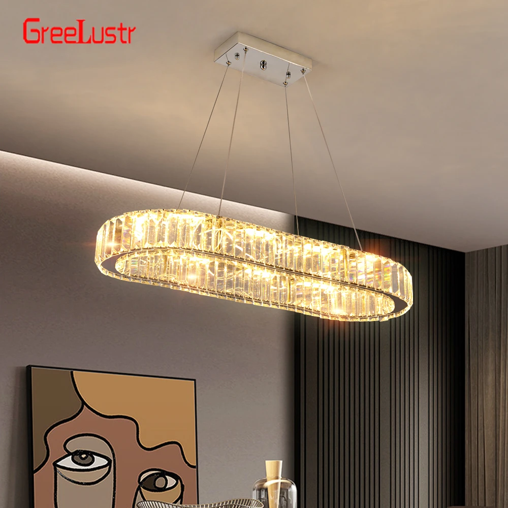 Crystal Oval Desig Led Chandelier led chandelier ceiling chandelier Modern Large Crystal Pendant Hanging Light Fixtures For Living Room Bedroom Ceiling Lustres