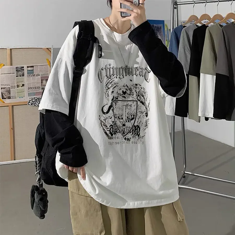 T shirt for men Anime Dark Cross Print Long Sleeve Tee men