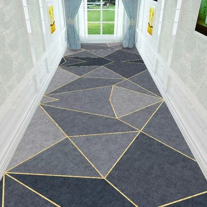 Simple Gray Long Corridor Carpet Non-slip Modern Home Decoration Stair Soft Mat Washable Hotel Corridor Rug Doorway Floor Mats 4