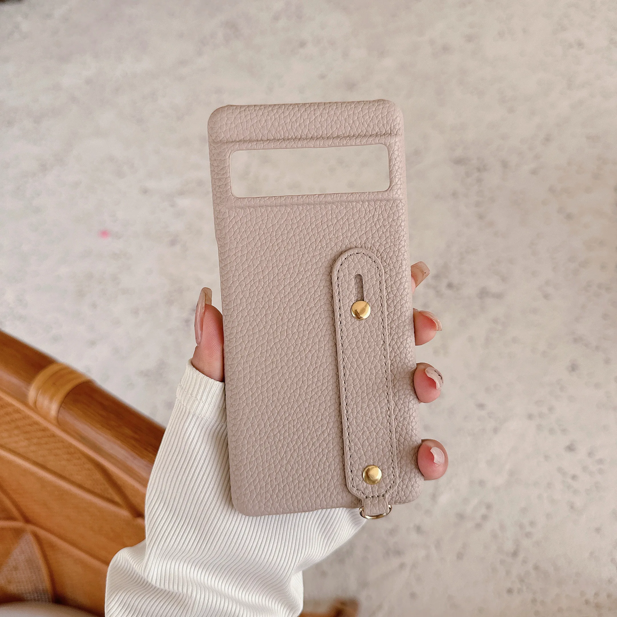 Colorful Litchi Leather Wrist Strap Phone Case with Finger Ring Buckle