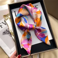 Luxury Brand 2024 Silk Square Scarf Women Cat Neck Hair Tie Band Beach Hijab Kerchief Head Headbands Bandana Female Foulard 70cm 4