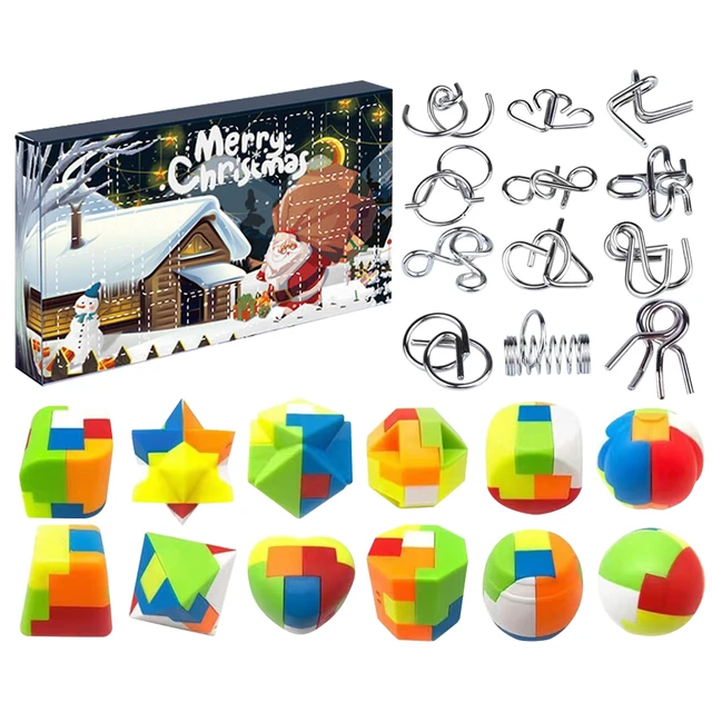 Christmas Brain Teaser Puzzle Countdown Calendar Box 24 Days Educational  Family Brain Challenge Games Toys
