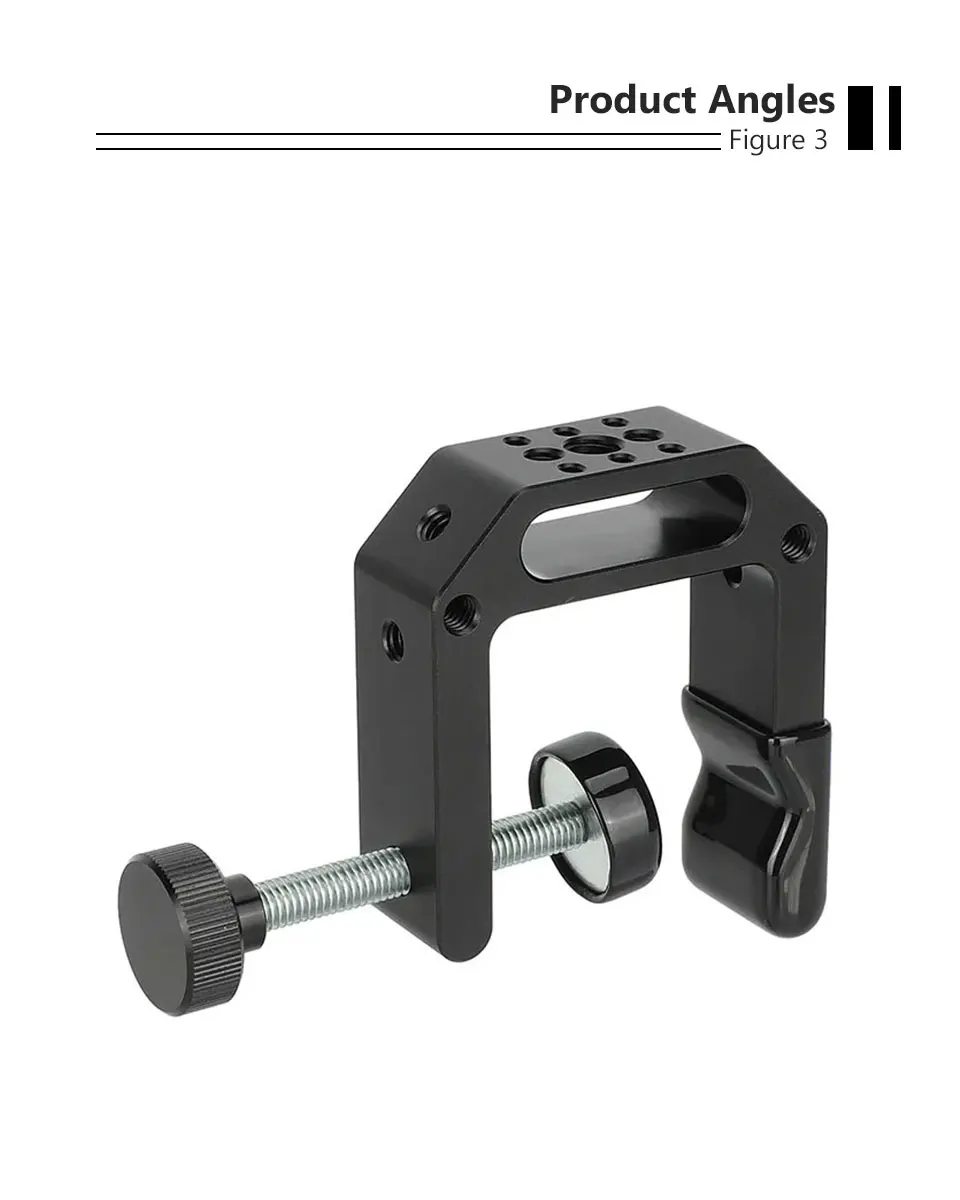 C Clamp Desk Mount 2.25" Neck with Multiple 1/4"-20 and 3/8"-16 Threads For Ligh