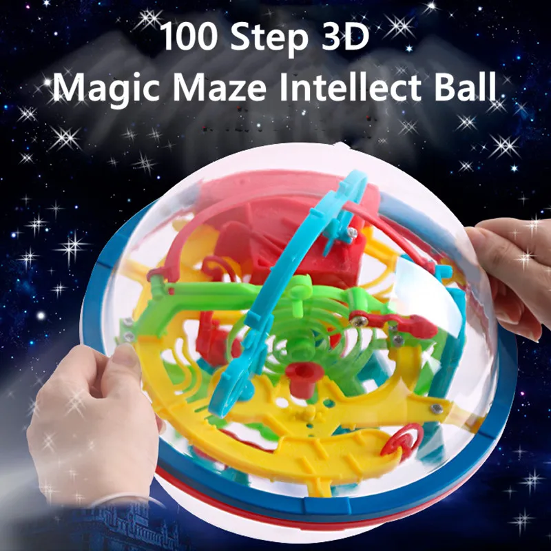 100 Step 3D Magic Maze Intellect Ball Labyrinth Sphere Globe Toys for Kids Educational Brain Tester Balance Training Toy Gifts