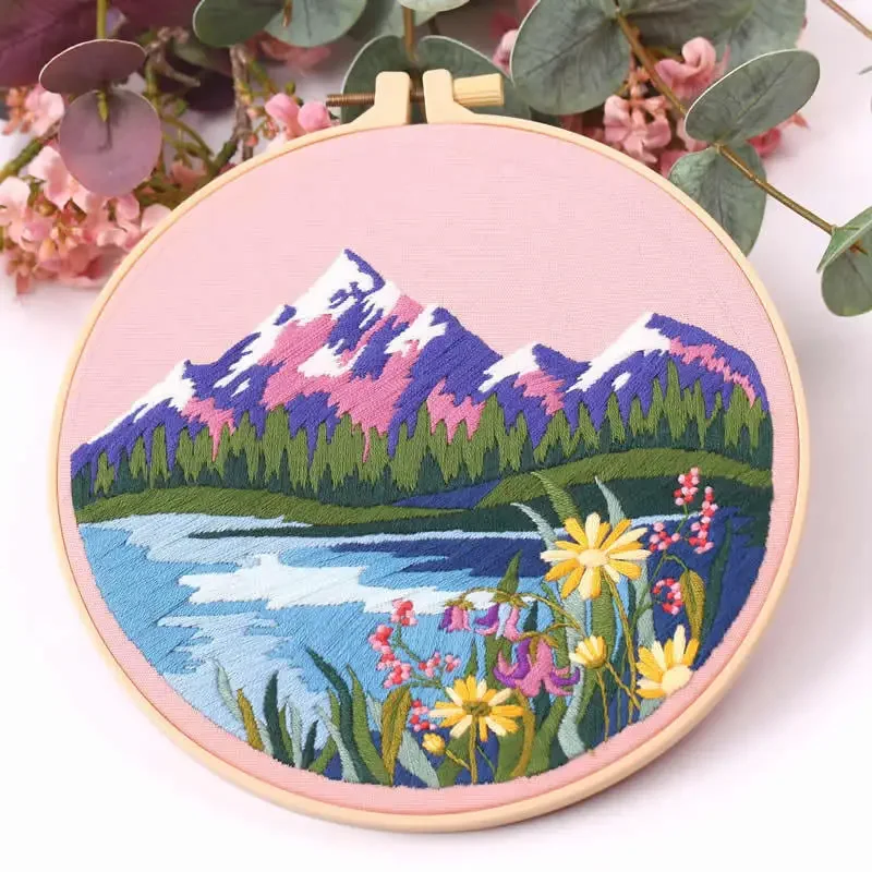 Embroidery Kits DIY Stitching Landscape Art Needlework Landscape Cross Stitch Set Flowers Plant Semi-Finished Products