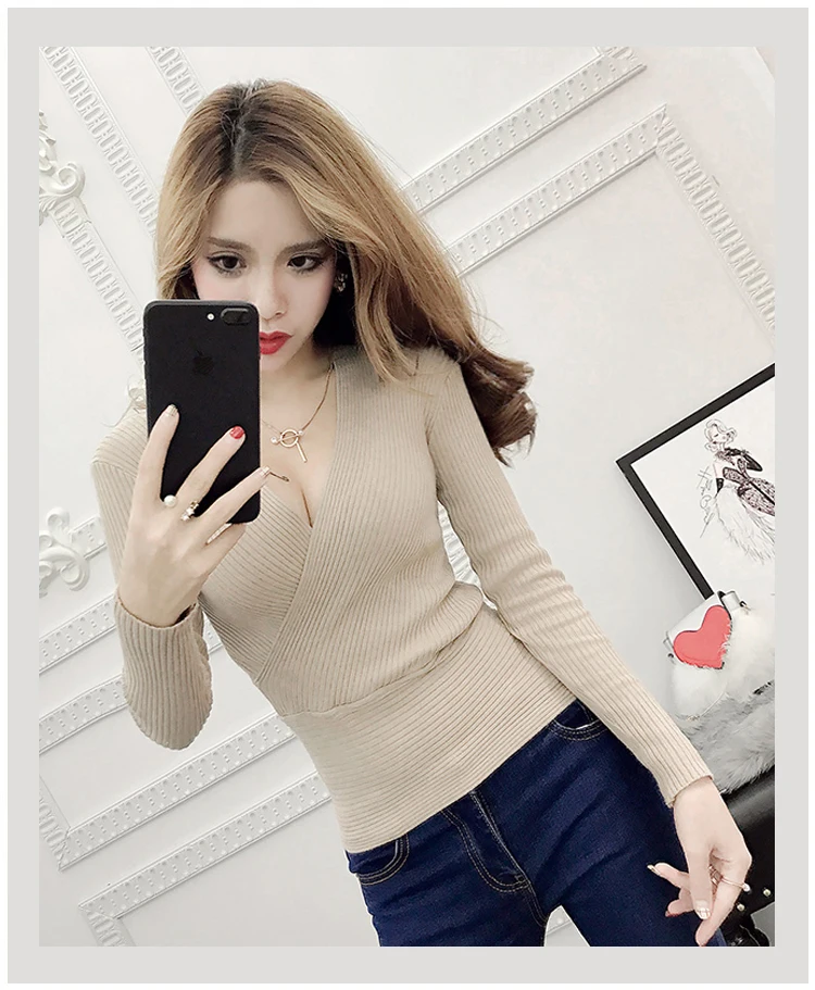 cardigan for women 2021 New Sexy Deep V Neck Sweater Women's Pullover Casual Slim Bottoming Winter Sweaters Female Elastic Cotton Long SleeveTops cardigan sweater