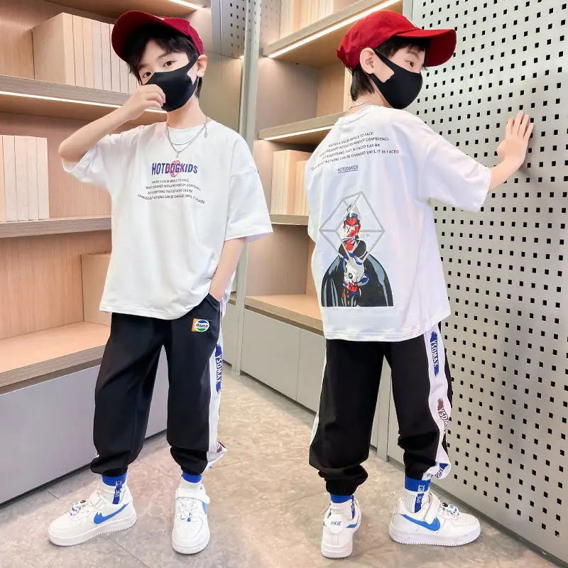 

2022 New Boys Teen Clothing Sets Summer T-shirt Short Sleeve + Pants Kids Boy Clothes Set Children Outfits Suit 4 6 8 10 12 Year