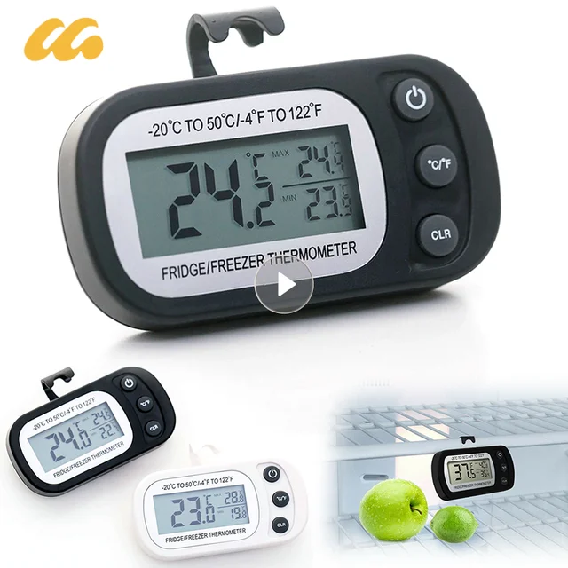 Mini Refrigerator Fridge Thermometer, 2 Pack Digital Freezer Thermometer  Waterproof Room Thermometer with Hook, Large LCD Display