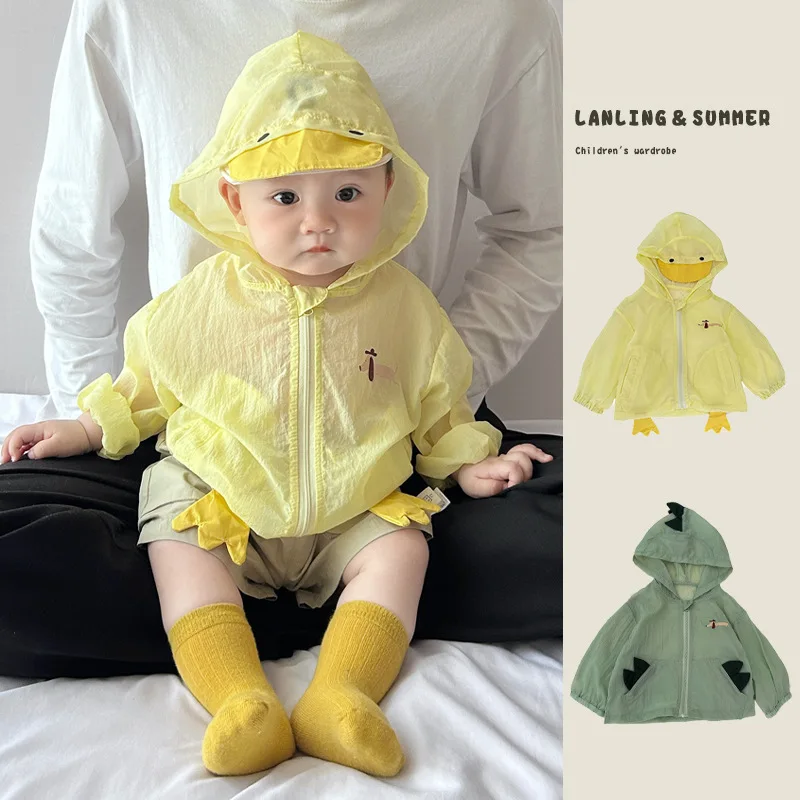Children's Summer Sunscreen Suit Set, Summer Baby Super Cute Cartoon Thin Breathable Air Conditioning Suit Hooded Jacket