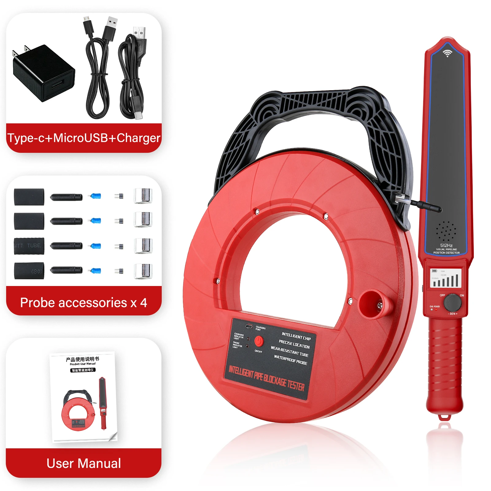 2M Far Distance Smart 512hz Receiver Pipe Blockage Detector Smart Pipeline Clogging Plumbers Instrument Diagnostic-tool Scanner