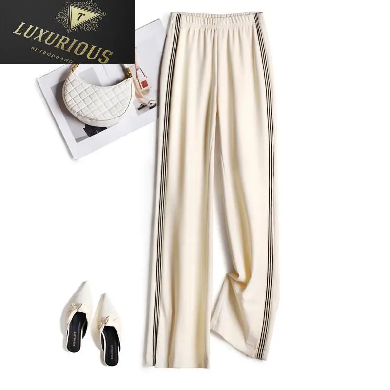 

Y2k Streetwear Comfortable Wide Leg Pants Elastic Waist Side Stripes Sports Style Trousers Show Legs Long Summer Women's