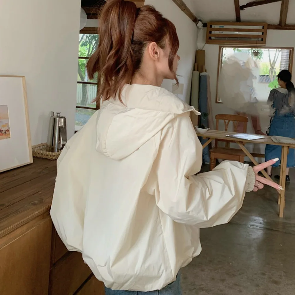 All-match Loose Sunscreen Coat Women Solid Color Windproof Sun-Protective Tops Out Wear Quick-Drying Hooded Jacket Outdoor