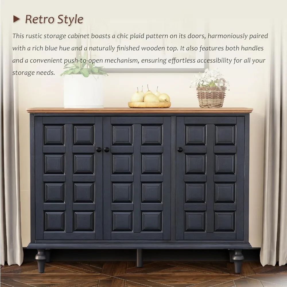 Retro Plaid 3-Door Storage Cabinet 3