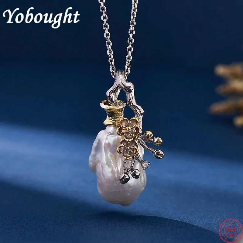 

S925 sterling silver pendants for Women New fashion gold plated flower inlaid Baroque irregular pearl punk jewelry free shipping