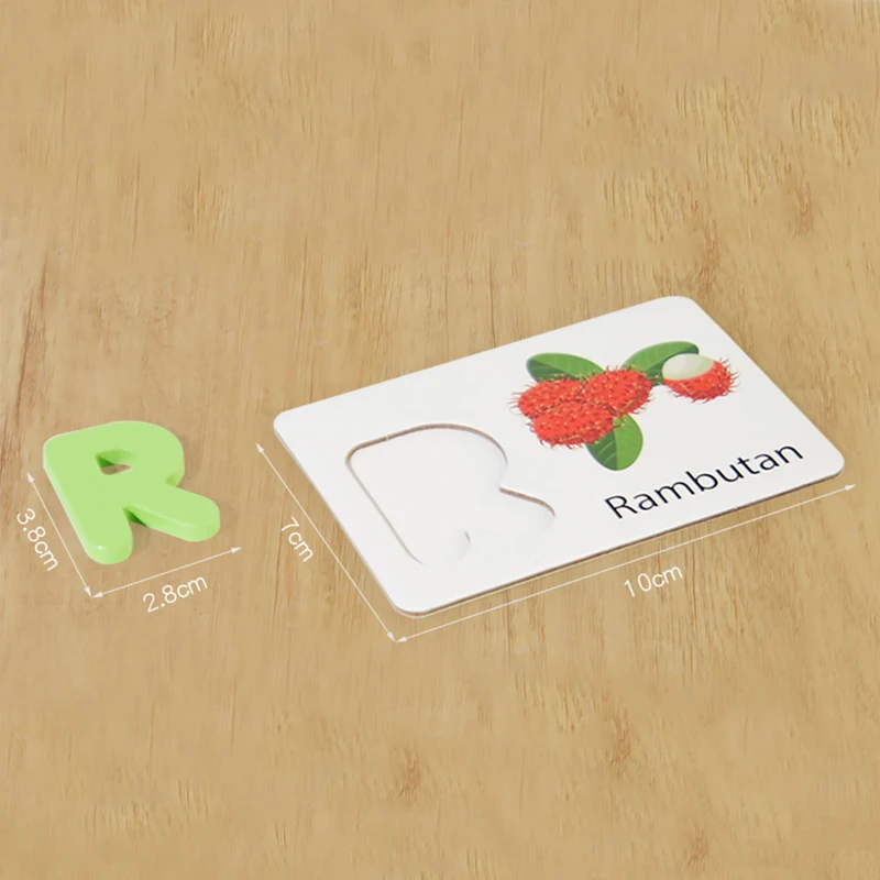 Children's Wooden Toys English Letter Cognitive Card Baby Enlightenment Early Education Fruit And Vegetable Puzzle Game Gift 6