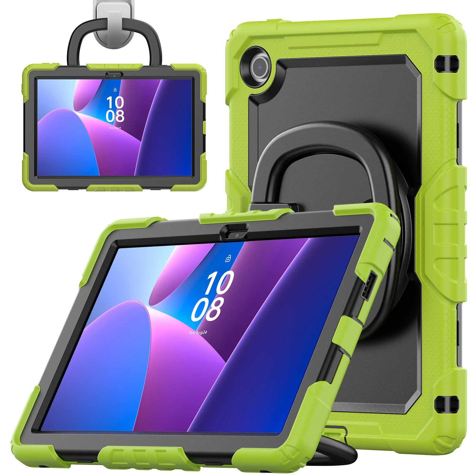Heavy-Duty Shockproof Tablet Case with 360° Rotatable Bracket, 10.1 Inch
