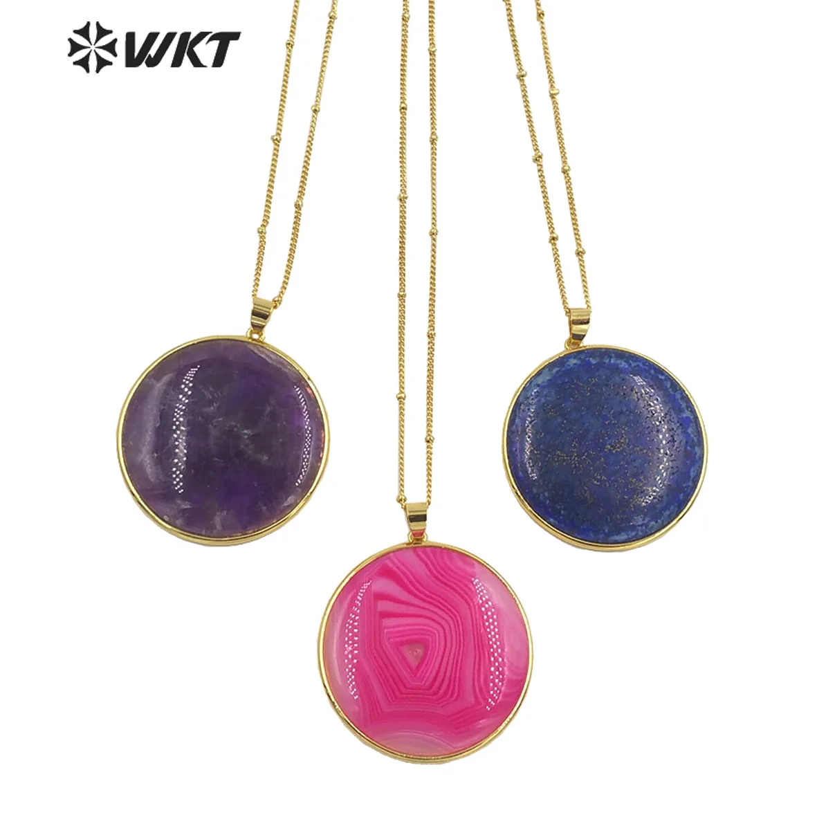 

WT-N1392 WKT 2022 Colorful round Amethyst&lapis&agate pendant necklace fashion party gift INS style trend necklace lovely