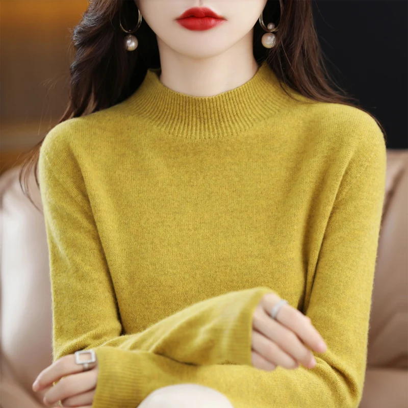 

100% wool cashmere sweater women's sweater high-necked long-sleeved pullover for autumn and winter warm pullover top