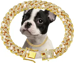 Luxury Gold Metal Chain Collar for Dogs and Cats - Elegant Pet Necklace Accessory (WHITE)