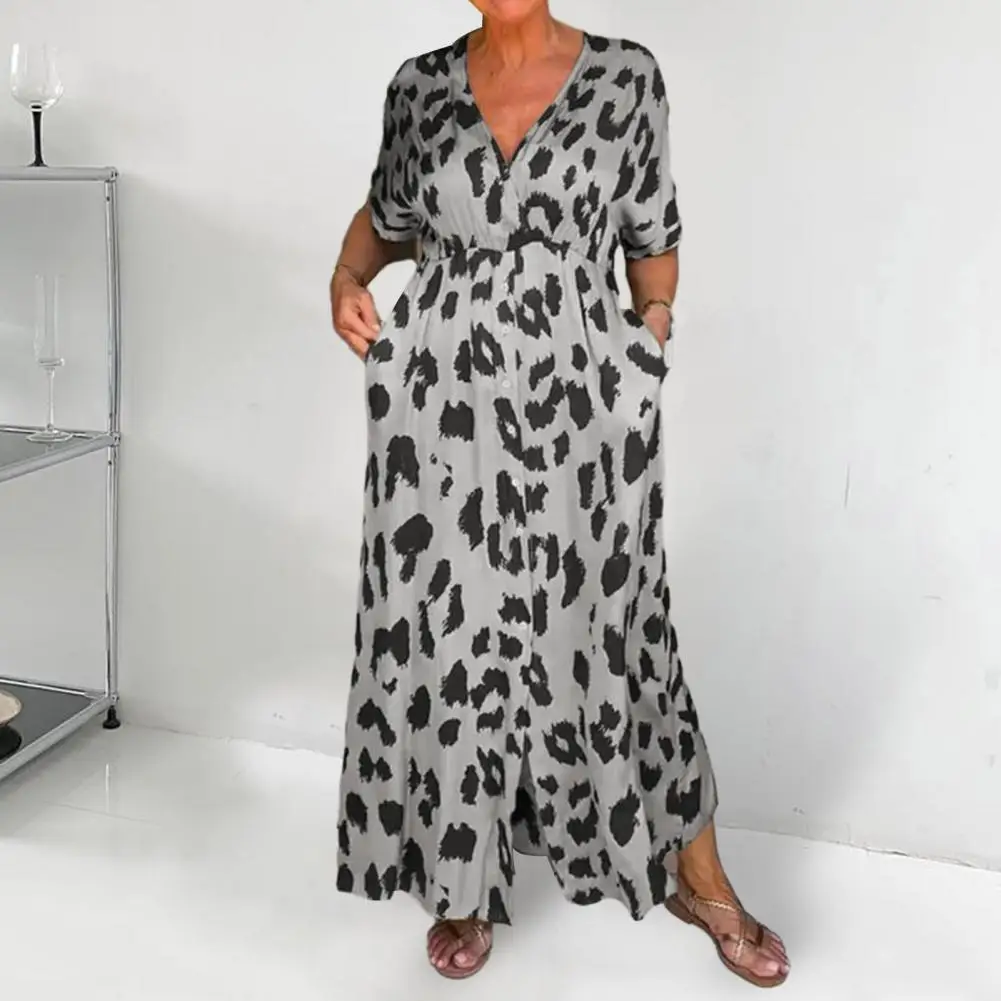 Women-Leopard-Print-Dress-Leopard-Print-V-Neck-Maxi-Dress-with-Contrast ...