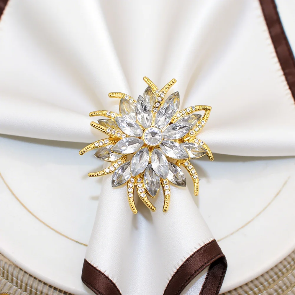 Lotus Napkin Rings Holder Rhinestone Flower Napkin Buckles For Wedding Thanksgiving Christmas Holiday Decoration 6Pcs napkin ring,christmas napkin holder,towel and napkin holder