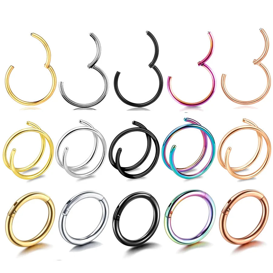 

8mm Titanium Double Helix Nose Rings Hinged Segment Ring Ear CartilageTragus Helix Lip Piercing Nose Hoop Studs Punk Jewelry 1PC