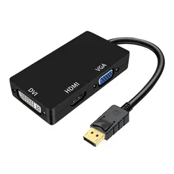 Universal 3-in-1 DisplayPort to DVI, VGA, HDMI Adapter Cable for Projectors, TVs, Computers, and Laptops (Black)
